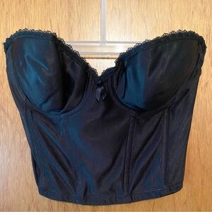 Vintage Smoothie "Back Less" Black Corset Top with Black Lace Trim & Mini Bow